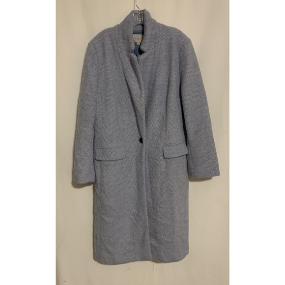 LOFT Ann Taylor Womens Coat XL Light Blue Button Long Pockets - Picture 1 of 12